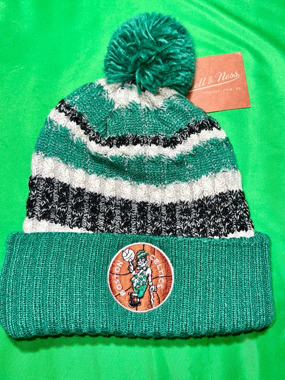 Mitchell & Ness 2017 Green Boston Celtics Pom Beanie 💚🔥🏀 NWT!